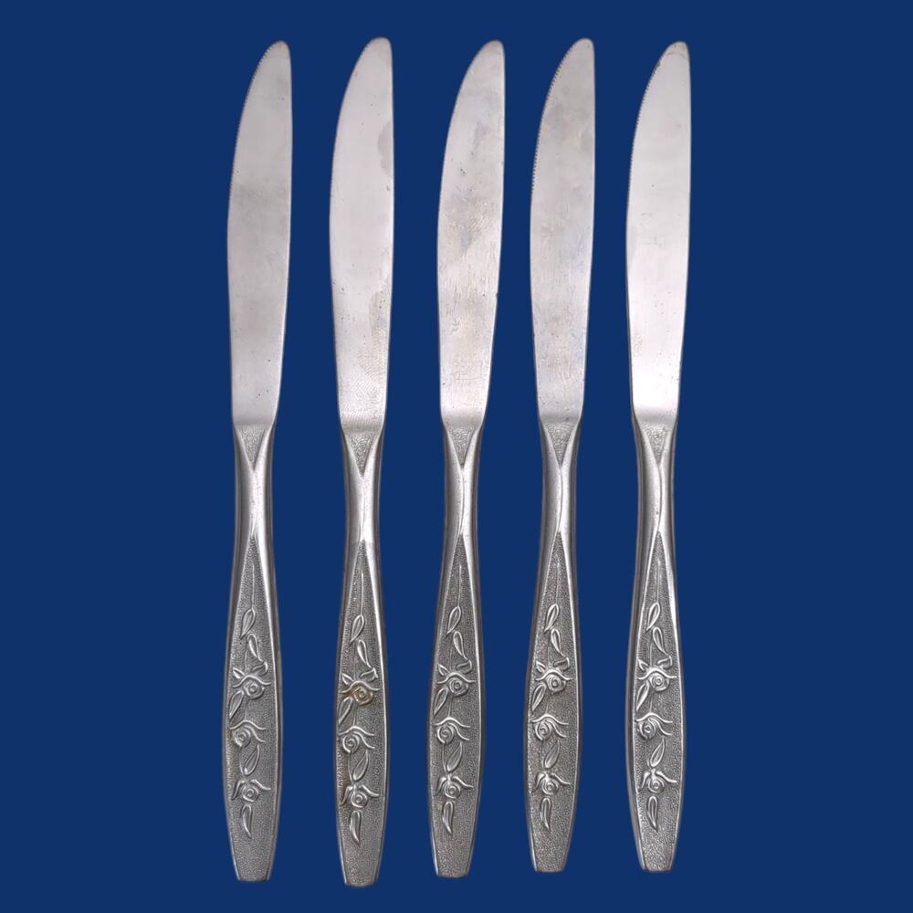 5pc Ekco Eterna ROSE COTILLION Flatware Stainless Dinner Knife Knives